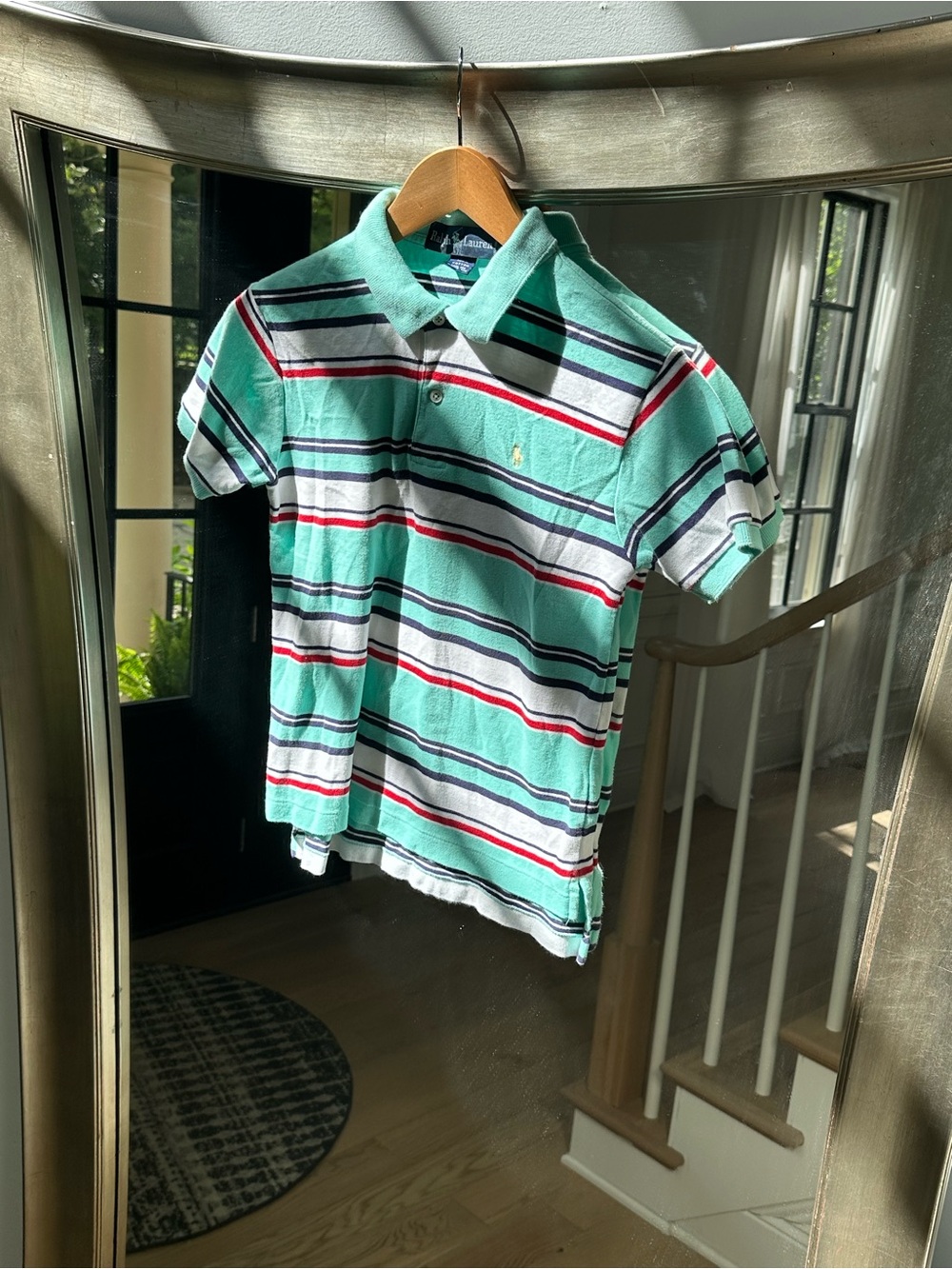 Ralph Lauren Mint Green Striped Polo Shirt Boys M